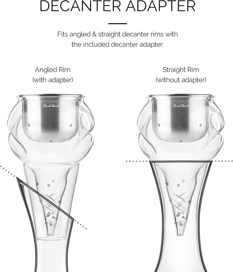 Final Touch Conundrum Stainless Steel Wine Decanter Aerator - Instant Oxygenation, 3 Phase Aeration System, Sediment Filter, Fits Angled & Straight Decanters (WDA595) - Image 5